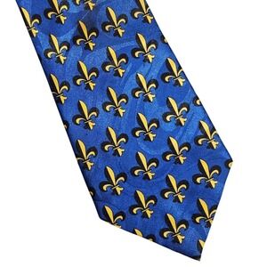 Steven Harris Handmade Tie Blue Gold Fleur De Lis Wide 3.75" 57" Classic